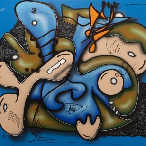 Modern, abstract, comic, street-art mix schilderij over de liefde,