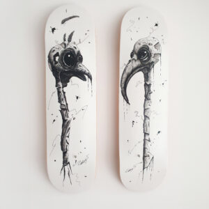 surrealism art on skateboard