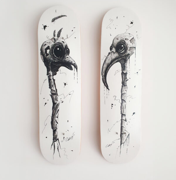 surrealism art on skateboard